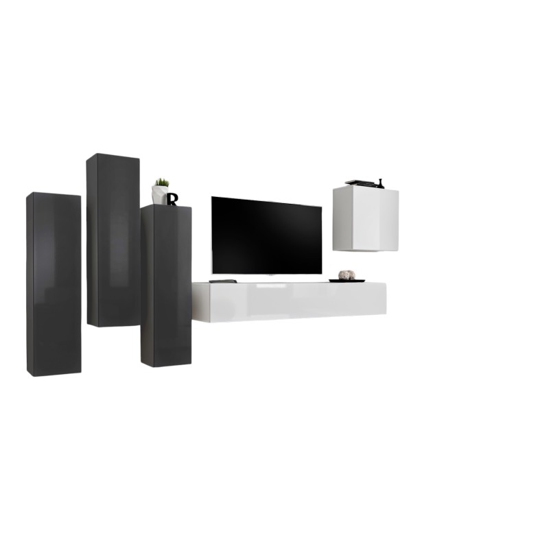 Ensemble de meubles de salon design collection SWITCH III. Coloris gris et blanc brillant.