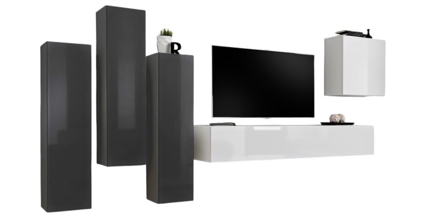 Ensemble de meubles de salon design collection SWITCH III. Coloris gris et blanc brillant.