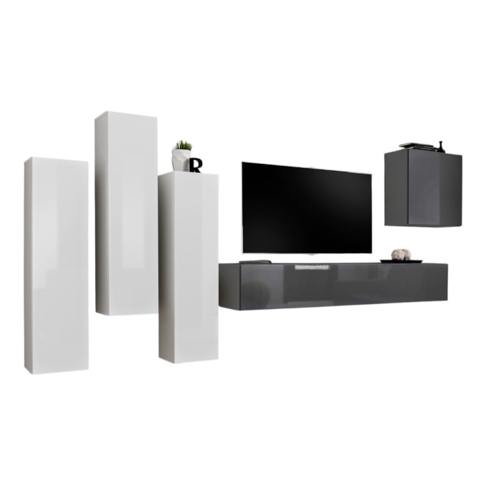 Ensemble de meubles de salon design collection SWITCH III. Coloris blanc et gris brillant.