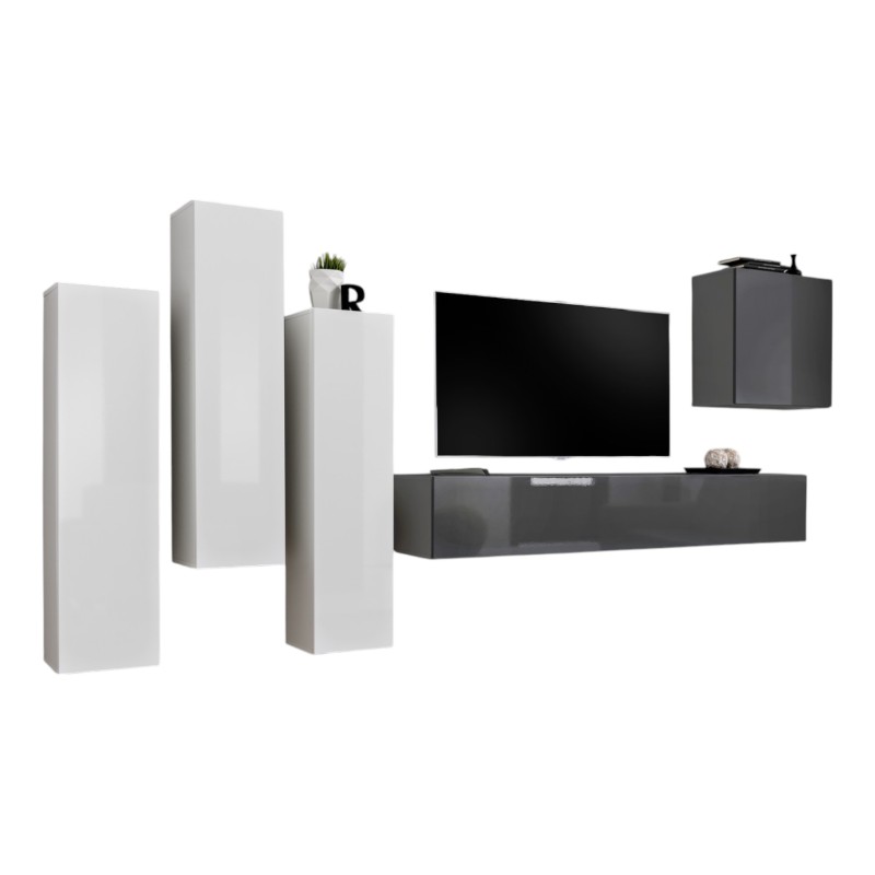 Ensemble de meubles de salon design collection SWITCH III. Coloris blanc et gris brillant.