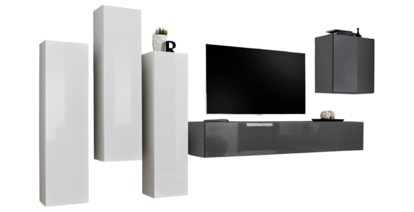 Ensemble de meubles de salon design collection SWITCH III. Coloris blanc et gris brillant.