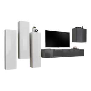 Ensemble de meubles de salon design collection SWITCH III. Coloris blanc et gris brillant.