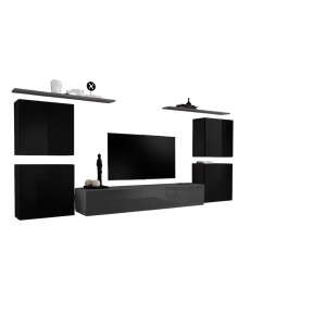 Ensemble meuble salon SWITCH IV design, coloris gris et noir brillant.