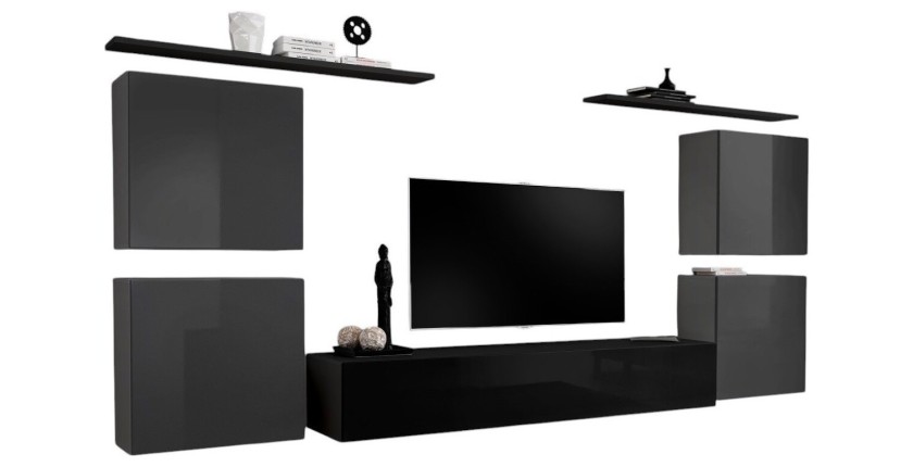 Ensemble meuble salon SWITCH IV design, coloris noir et gris brillant.