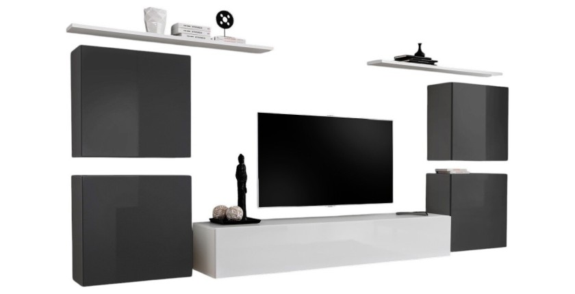 Ensemble meuble salon SWITCH IV design, coloris blanc et gris brillant.