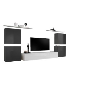 Ensemble meuble salon SWITCH IV design, coloris blanc et gris brillant.