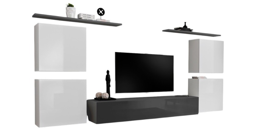 Ensemble meuble salon SWITCH IV design, coloris gris et blanc brillant.