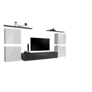 Ensemble meuble salon SWITCH IV design, coloris gris et blanc brillant.