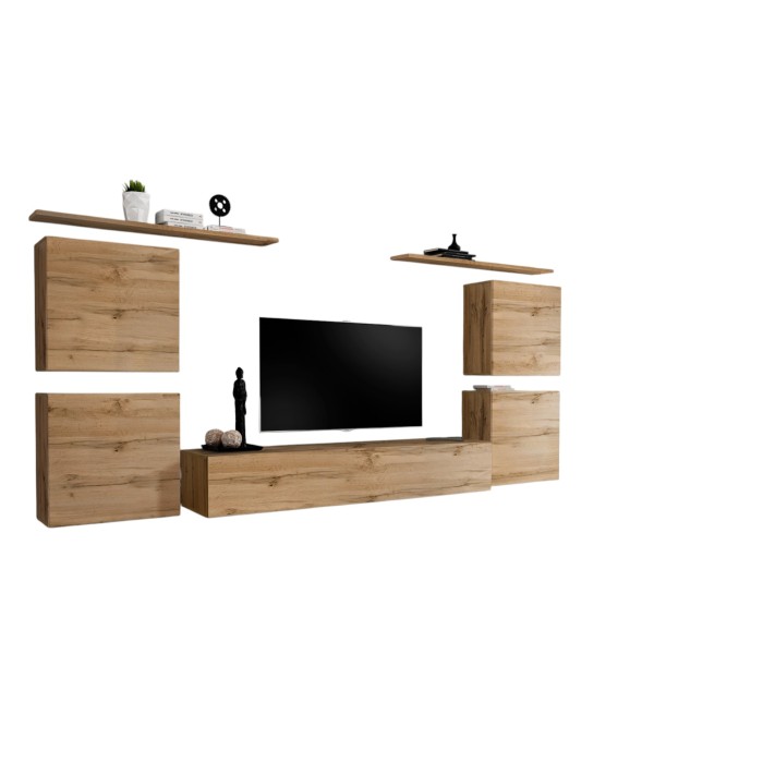 Ensemble meuble salon SWITCH IV design, coloris chêne Wotan.