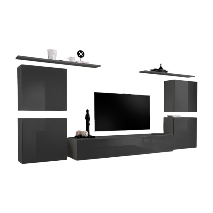 Ensemble meuble salon SWITCH IV design, coloris gris brillant.