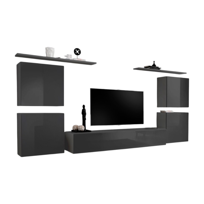 Ensemble meuble salon SWITCH IV design, coloris gris brillant.