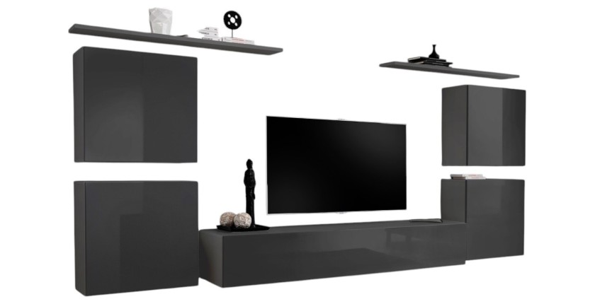 Ensemble meuble salon SWITCH IV design, coloris gris brillant.