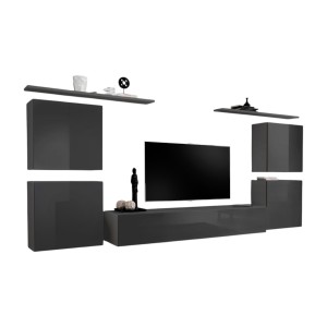 Ensemble meuble salon SWITCH IV design, coloris gris brillant.