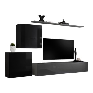 Ensemble meuble salon SWITCH V design, coloris gris et noir brillant.