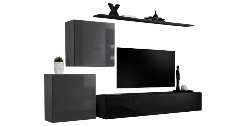 Ensemble meuble salon SWITCH V design, coloris noir et gris brillant.