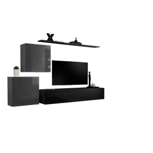 Ensemble meuble salon SWITCH V design, coloris noir et gris brillant.