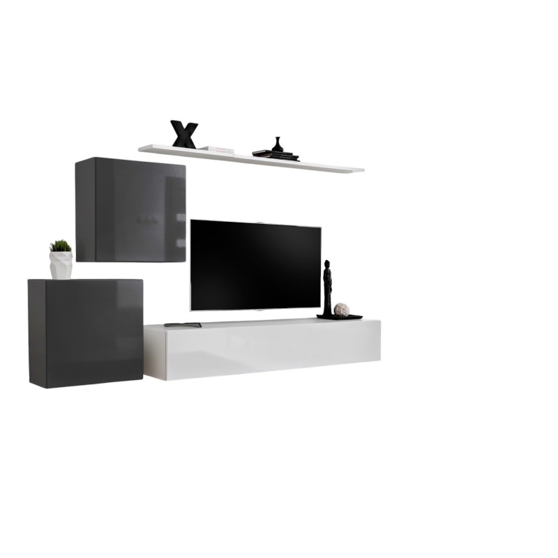 Ensemble meuble salon SWITCH V design, coloris blanc et gris brillant.
