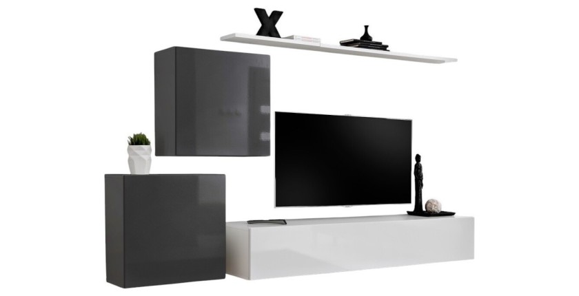 Ensemble meuble salon SWITCH V design, coloris blanc et gris brillant.