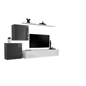 Ensemble meuble salon SWITCH V design, coloris blanc et gris brillant.
