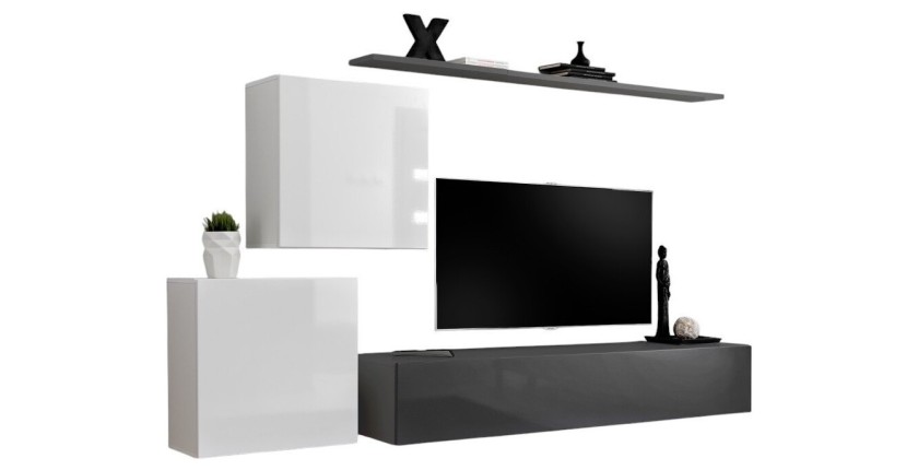 Ensemble meuble salon SWITCH V design, coloris gris et blanc brillant.