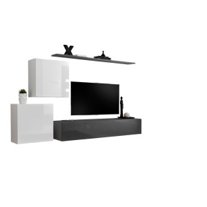 Ensemble meuble salon SWITCH V design, coloris gris et blanc brillant.