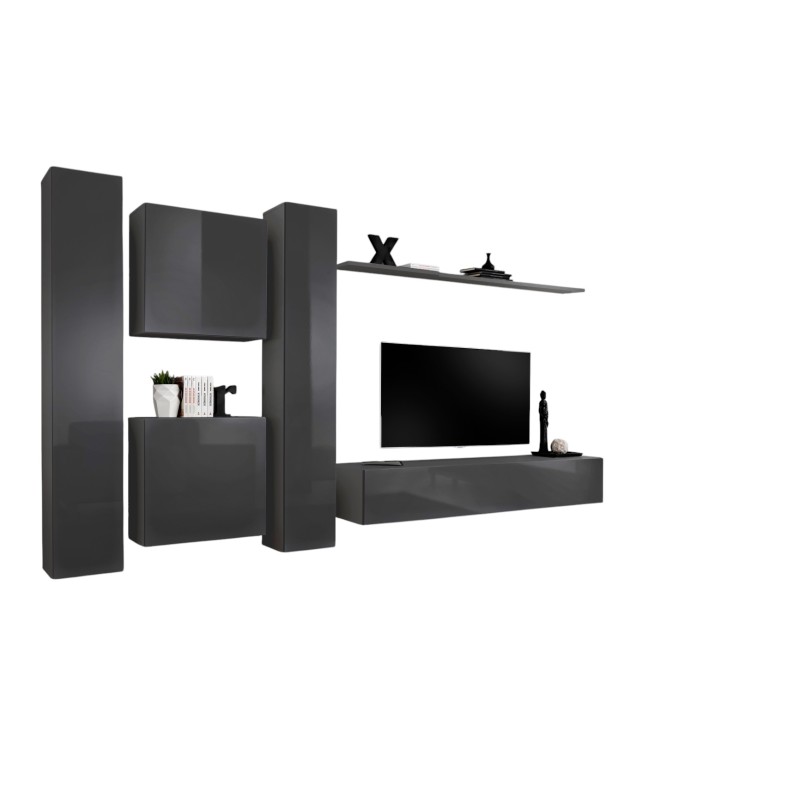 Ensemble meuble salon SWITCH VI design, coloris gris brillant.
