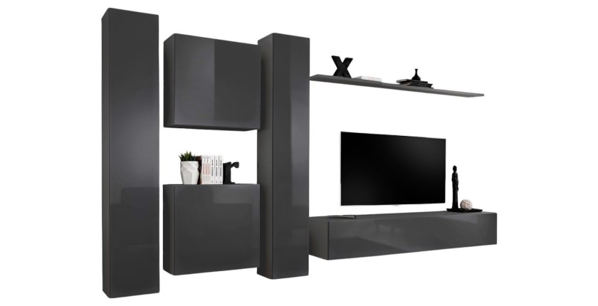 Ensemble meuble salon SWITCH VI design, coloris gris brillant.