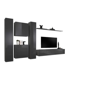 Ensemble meuble salon SWITCH VI design, coloris gris brillant.