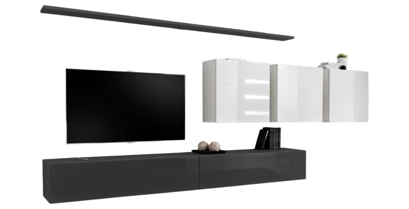 Ensemble meuble salon SWITCH VII design, coloris gris et blanc brillant.