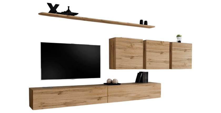 Ensemble meuble salon SWITCH VII design, coloris chêne Wotan.