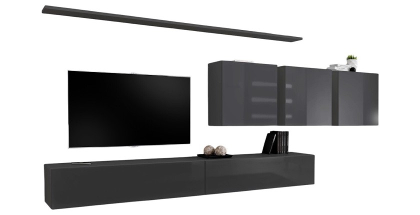 Ensemble meuble salon mural SWITCH VII design, coloris gris brillant.