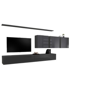 Ensemble meuble salon mural SWITCH VII design, coloris gris brillant.