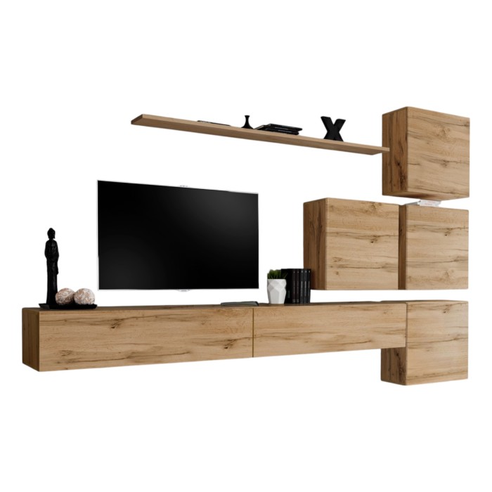 Ensemble meuble salon mural SWITCH IX design, coloris chêne Wotan.