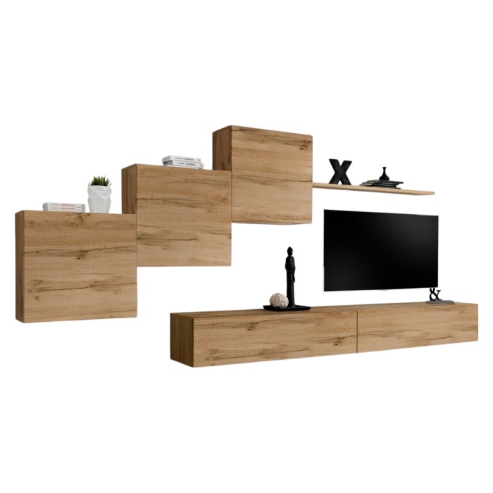 Ensemble meuble salon mural SWITCH X design, coloris chêne Wotan.