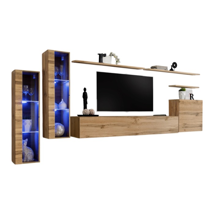 Ensemble meuble salon mural SWITCH XI design, coloris chêne Wotan.