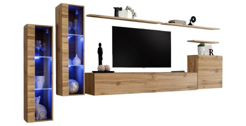 Ensemble meuble salon mural SWITCH XI design, coloris chêne Wotan.