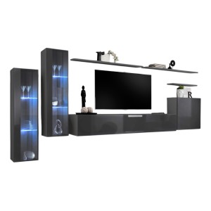 Ensemble meuble salon mural SWITCH XI design, coloris gris brillant.