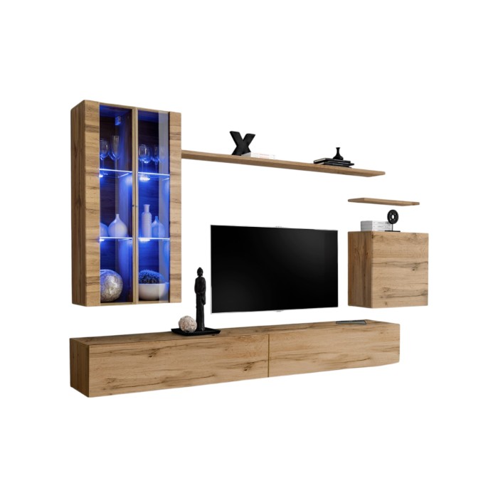 Ensemble meuble salon mural SWITCH XII design, coloris chêne Wotan.