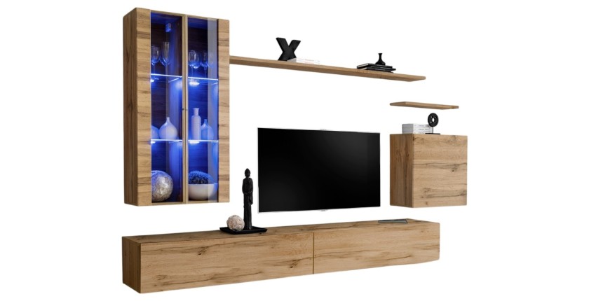 Ensemble meuble salon mural SWITCH XII design, coloris chêne Wotan.