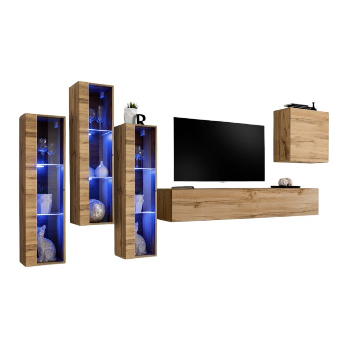 Ensemble meuble salon mural SWITCH XIII design, coloris Chêne Wotan.