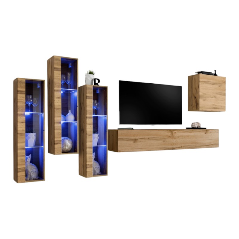 Ensemble meuble salon mural SWITCH XIII design, coloris Chêne Wotan.