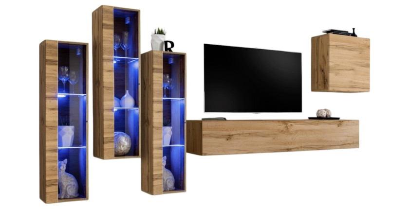 Ensemble meuble salon mural SWITCH XIII design, coloris Chêne Wotan.