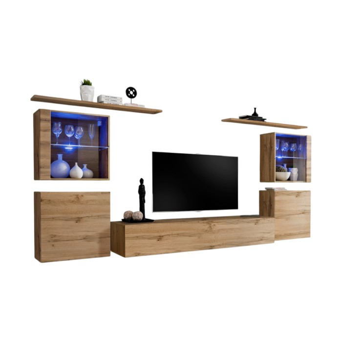 Ensemble meuble salon mural SWITCH XIV design, coloris chêne Wotan.