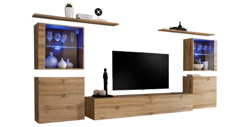 Ensemble meuble salon mural SWITCH XIV design, coloris chêne Wotan.