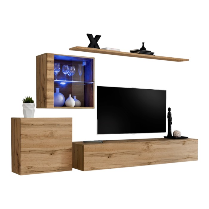 Ensemble meuble salon mural SWITCH XV design, coloris chêne Wotan.