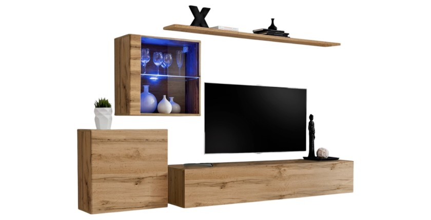 Ensemble meuble salon mural SWITCH XV design, coloris chêne Wotan.