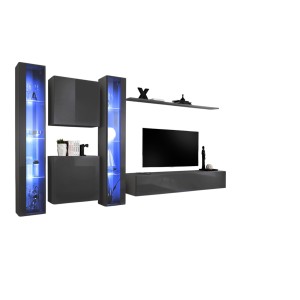 Ensemble de meubles mural design pour salon. collection SWITCH XVI, coloris gris brillant.