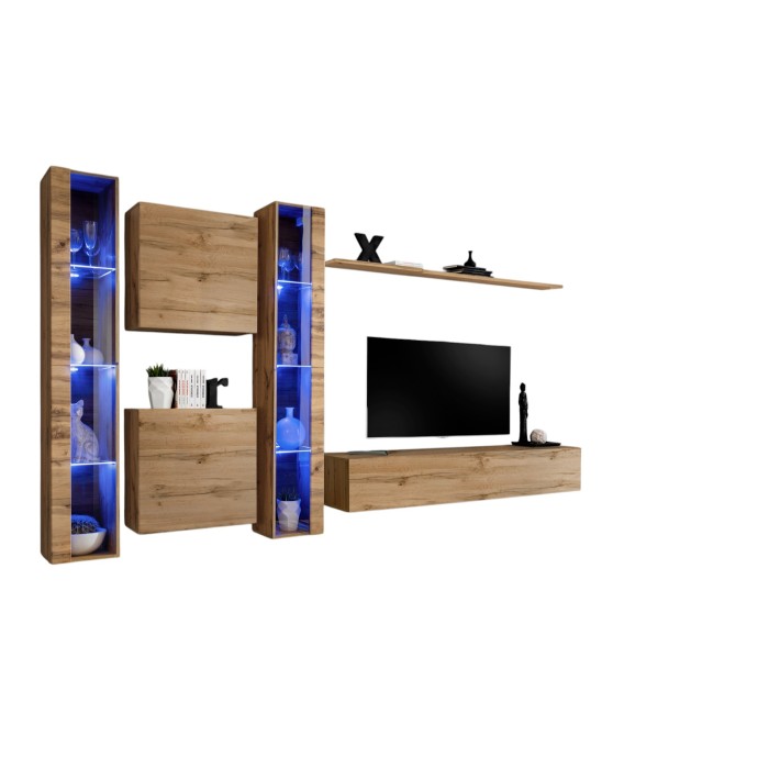 Ensemble meuble salon mural SWITCH XVI design, coloris chêne Wotan.