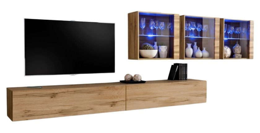 Ensemble meuble salon mural SWITCH XVII design, coloris chêne Wotan.