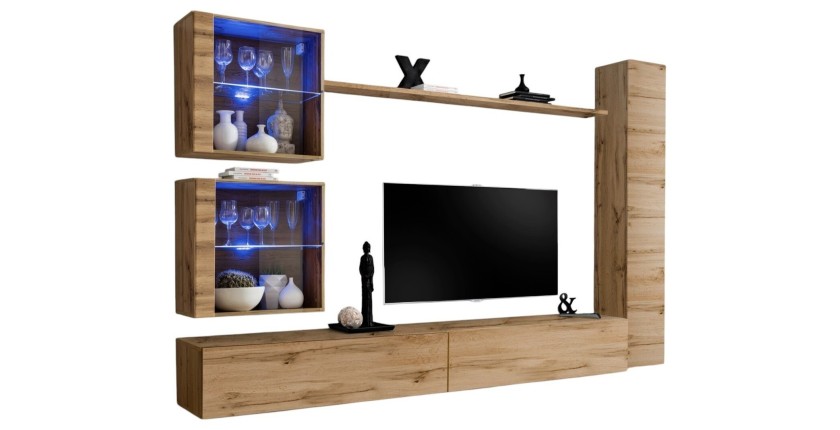 Ensemble meuble salon mural SWITCH XVIII design, coloris chêne Wotan.